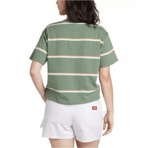 DICKIES Green Ribbed Striped Short Sleeve Crew Neck T-Shirt Juniors S - Picture 3 of 7